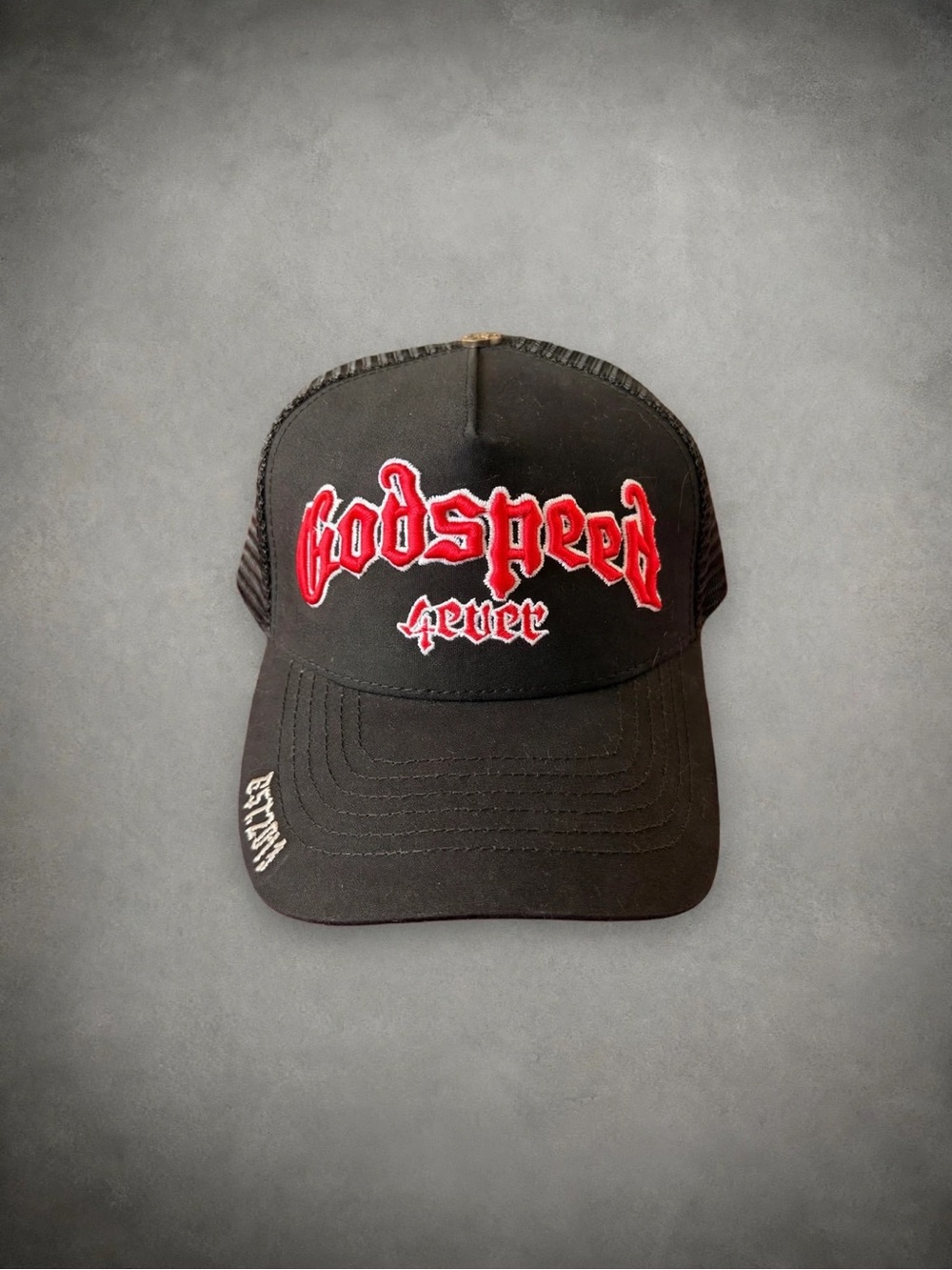 Godspeed Black Trucker Cap with Red Embroidered Logo